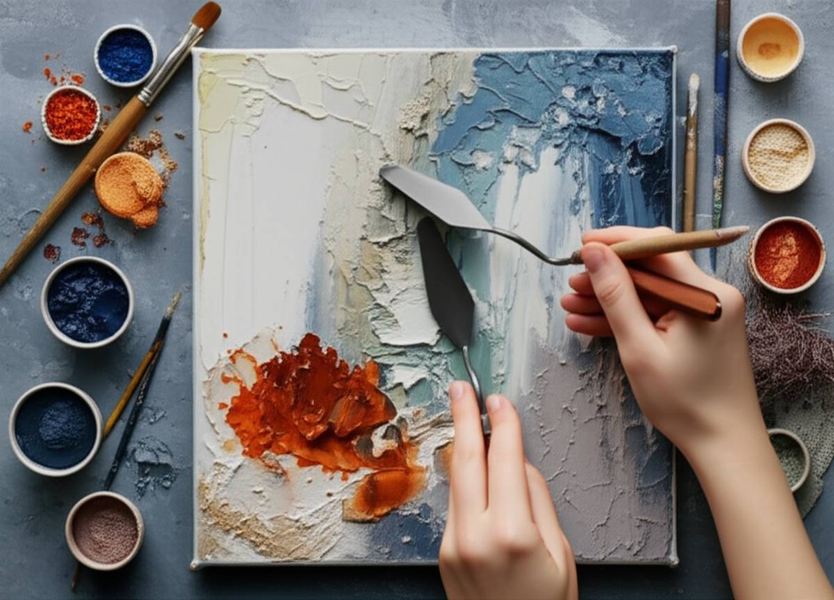 آموزش بافت دهی در نقاشی میکس مدیا